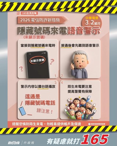 電信防詐新措施 隱藏號碼來電語音警示